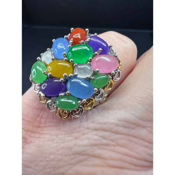 NEW rainbow harmony jade ring in vermeil and rhodium over sterling silver size 5 - Picture 14 of 16